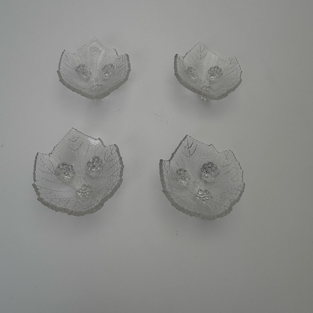 Vintage Fostoria Clear Glass Grape Leaf Footed Salt Cellars-Set of Four